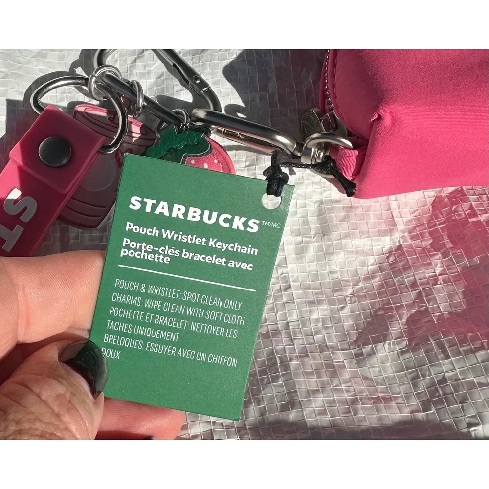 Starbucks Pouch Wristlet Keychain Pink Drink Strawberry Charm New 2026